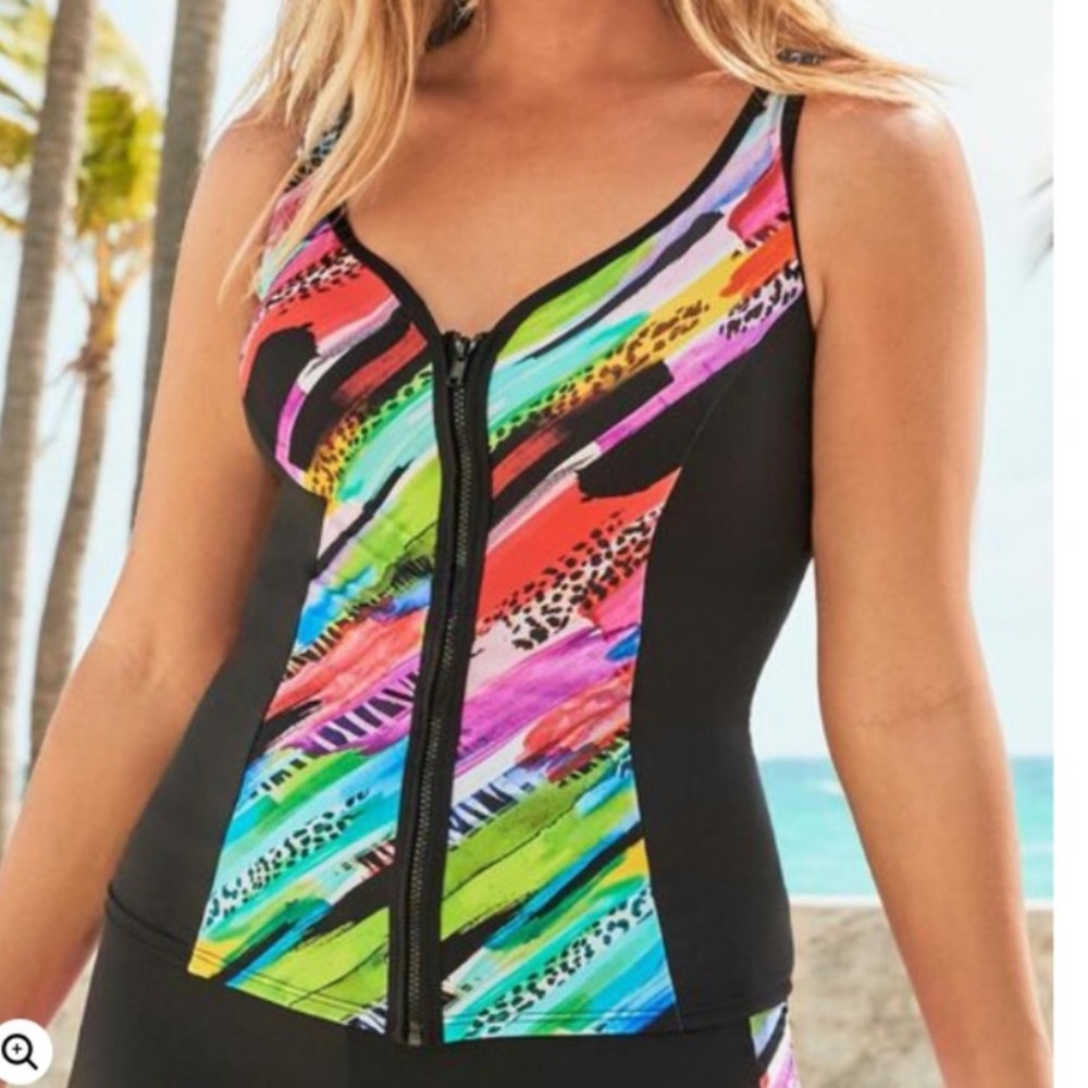 Swimsuits For All Multicolor Zip-Front Swimsuit